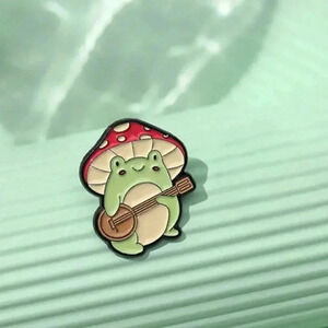 1 piece unisex green red white frog with mushroom enamel pin backpack clothes